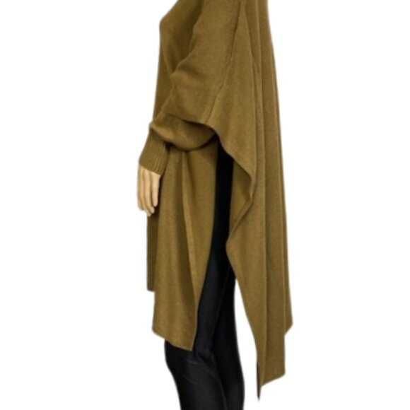 Divided Tan Long Sleeve Poncho Sweater - Picture 5 of 8